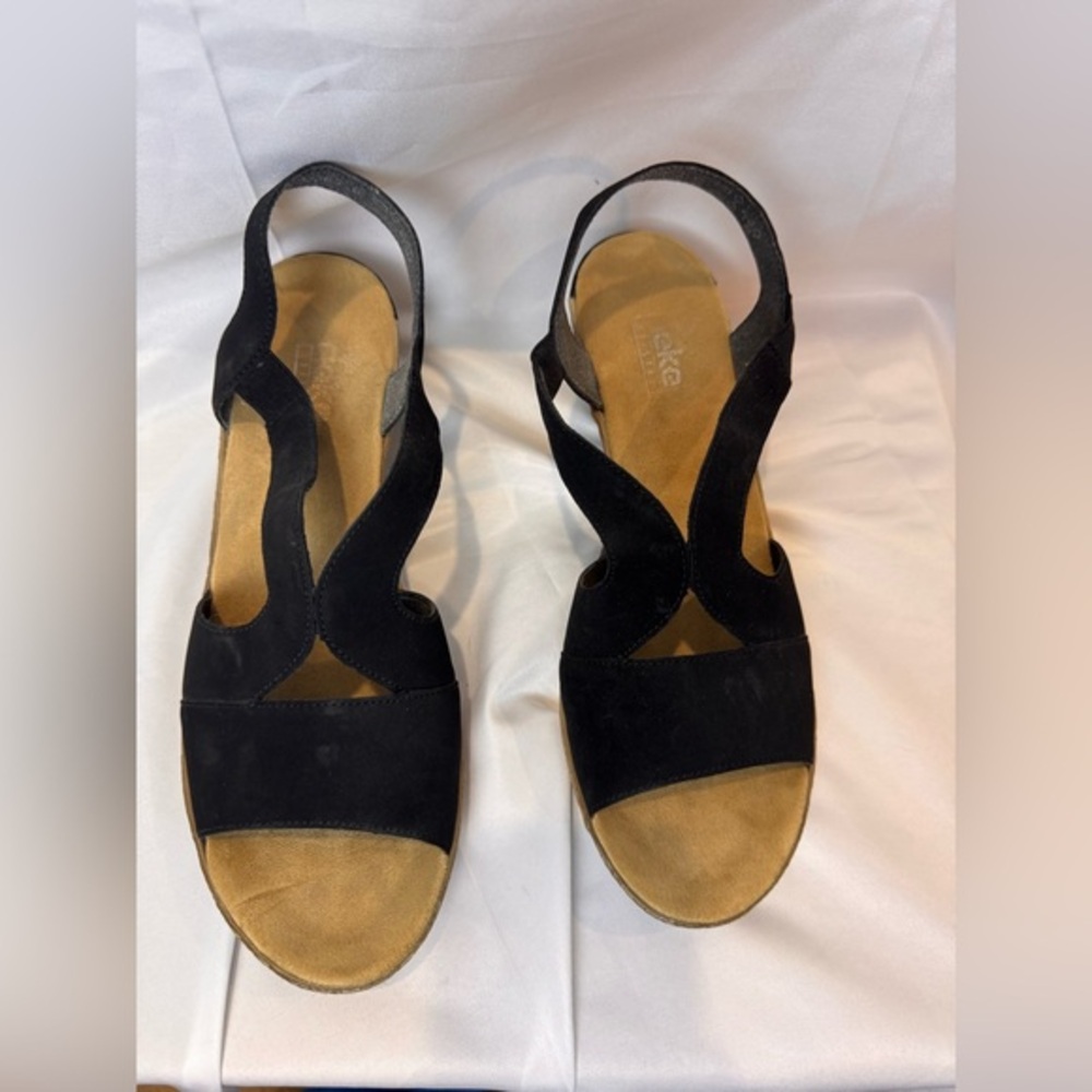 Rieker Black and Brown Wedge Heel Sandals Size 42